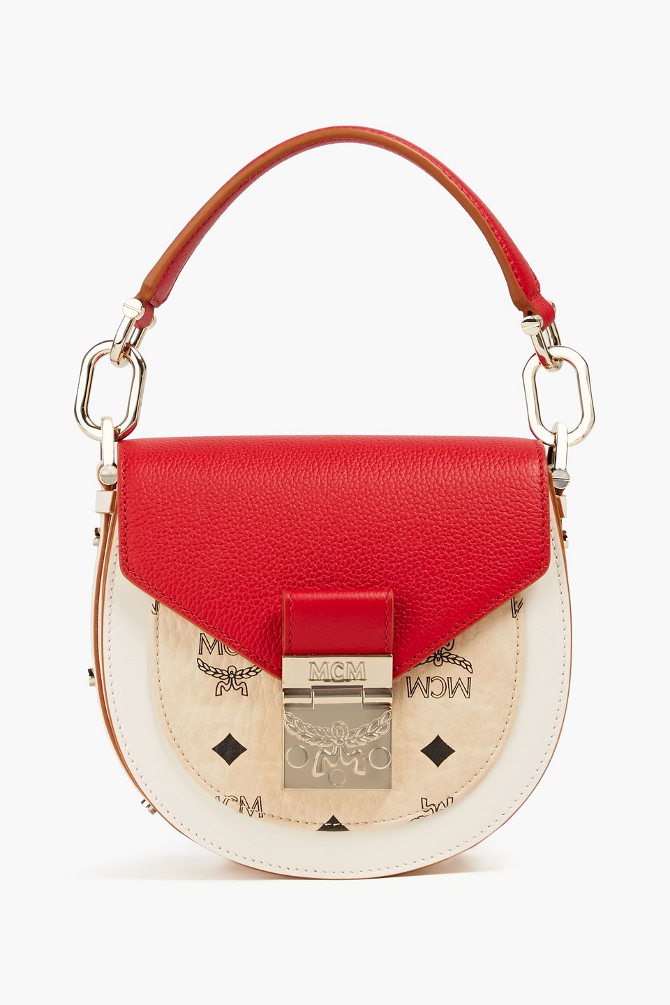 Mcm Studded Logo-print Smooth And Pebbled-leather Tote In Black