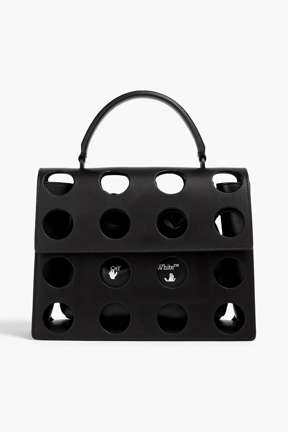 Off-white 2.8 Jitney Porthole Cutout Leather Tote In Black