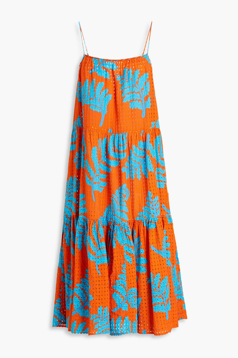 SOLID & STRIPED THE ADDISON TIERED PRINTED BRODERIE ANGLAISE COTTON MIDI DRESS 3074457345634602674