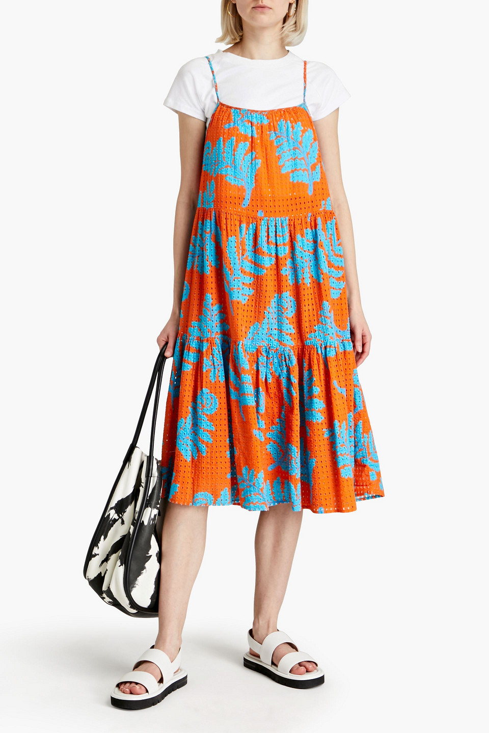 SOLID & STRIPED THE ADDISON TIERED PRINTED BRODERIE ANGLAISE COTTON MIDI DRESS 3074457345634602674