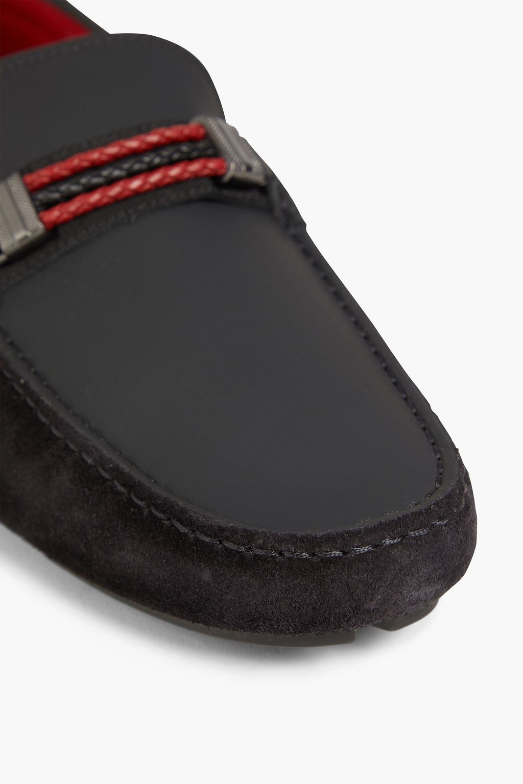TOD'S FOR FERRARI Embellished leather and suede driving shoes