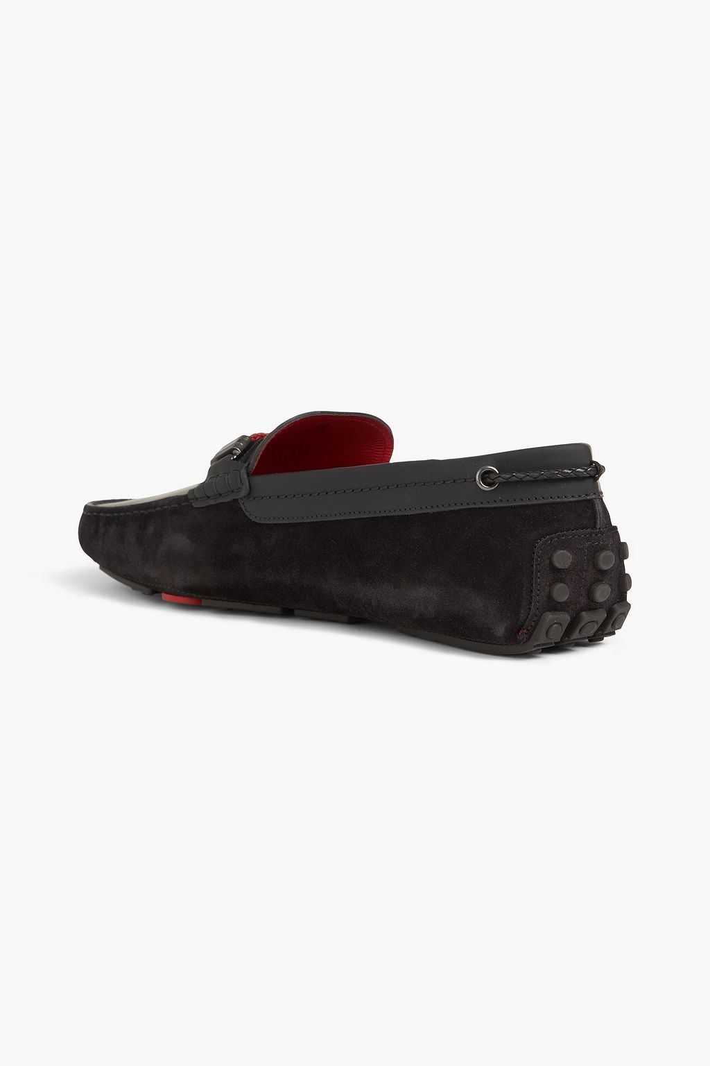 TOD'S FOR FERRARI Embellished leather and suede driving shoes