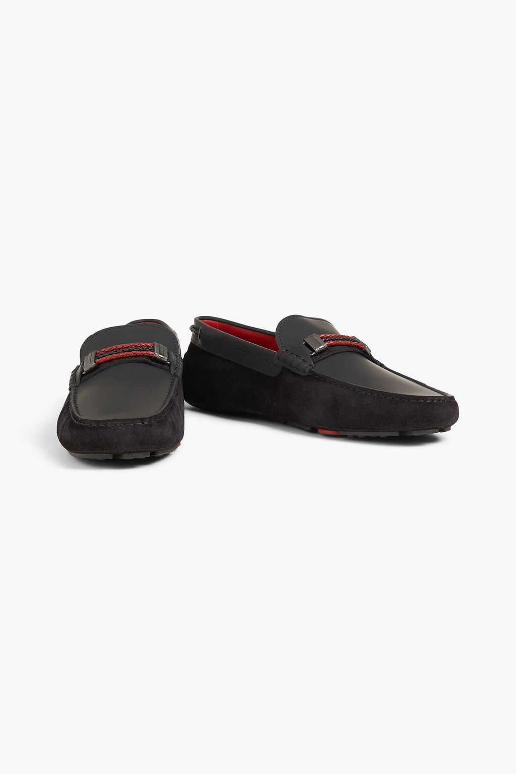 TOD'S FOR FERRARI Embellished leather and suede driving shoes