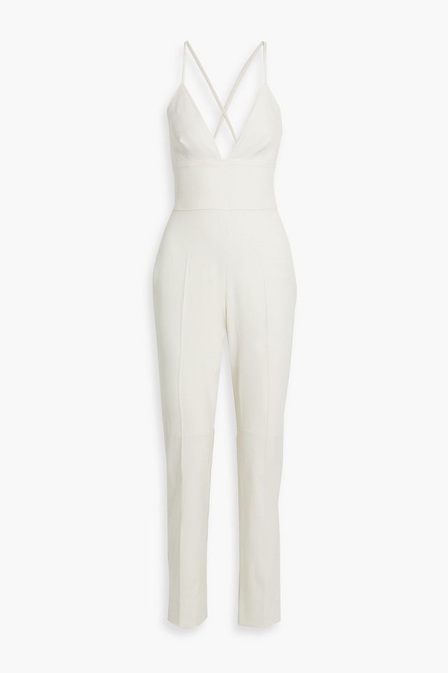 Lace-up wool-blend twill jumpsuit