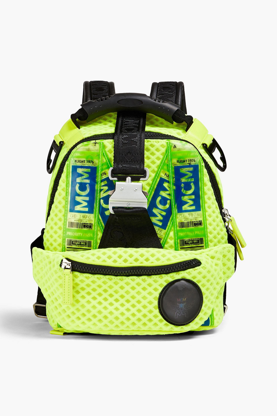 Mcm Appliquéd Neon Mesh Backpack In Bright Yellow