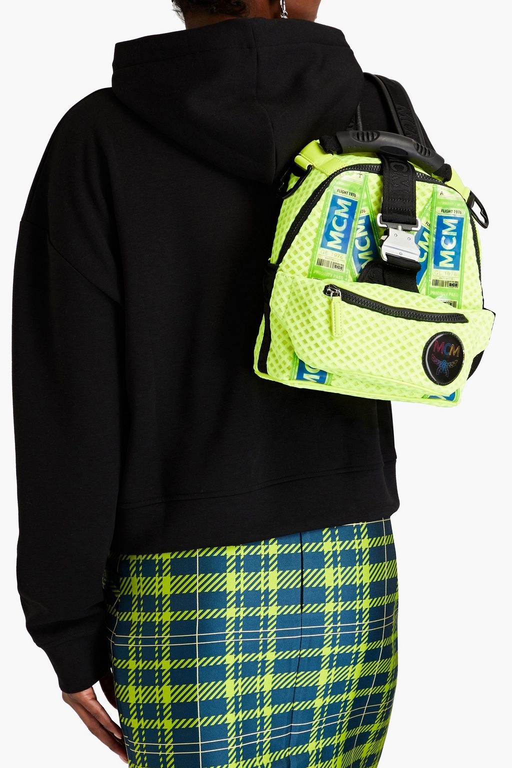 MCM Appliquéd neon mesh backpack