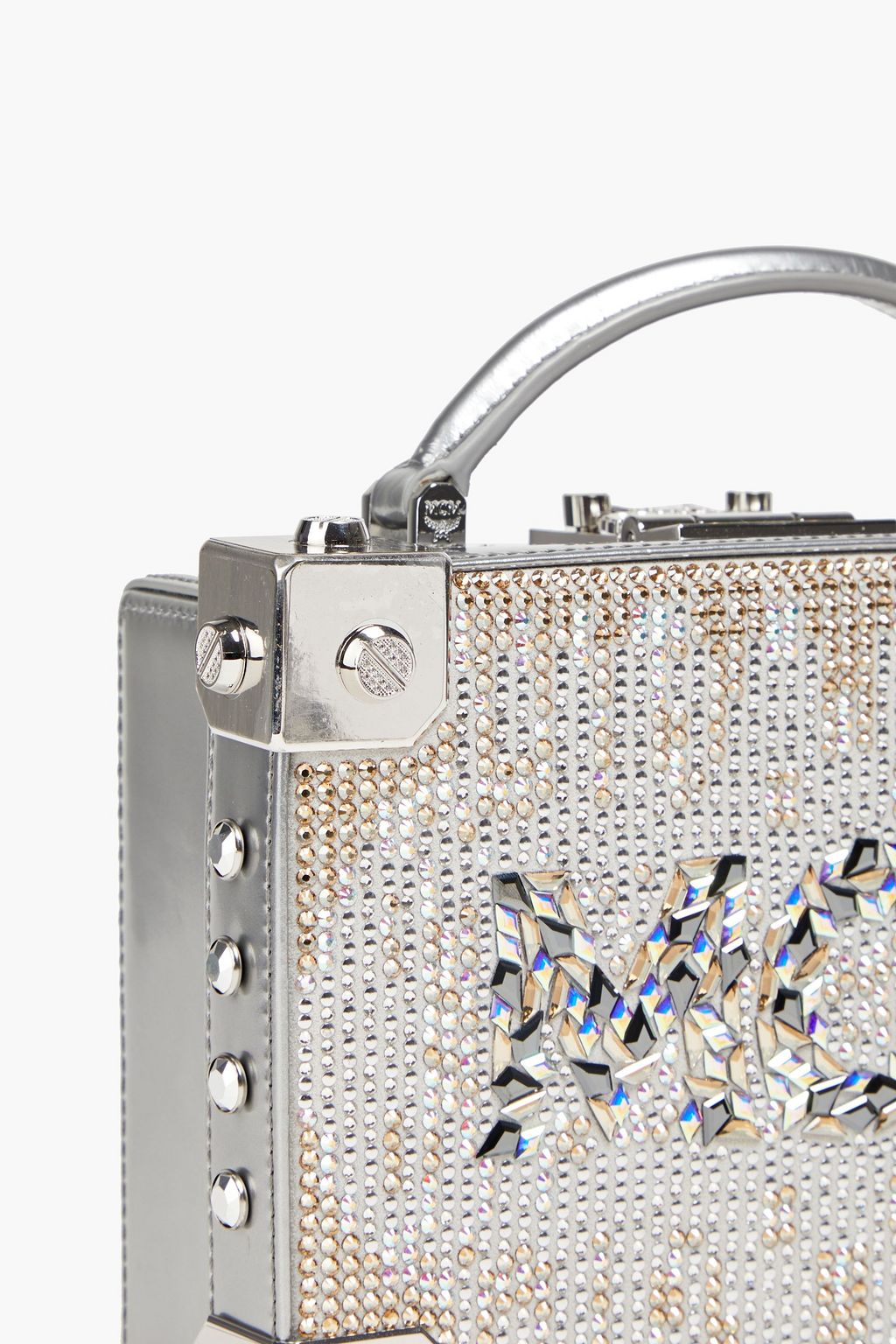MCM Berlin embellished metallic leather box clutch