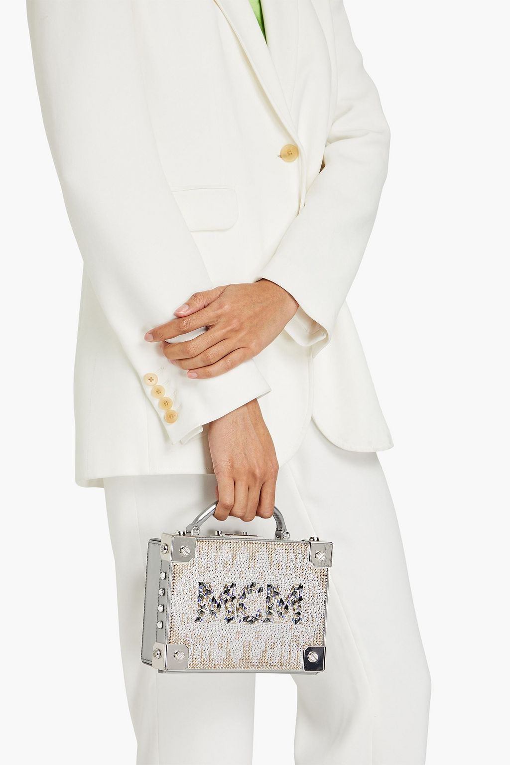 MCM Berlin embellished metallic leather box clutch