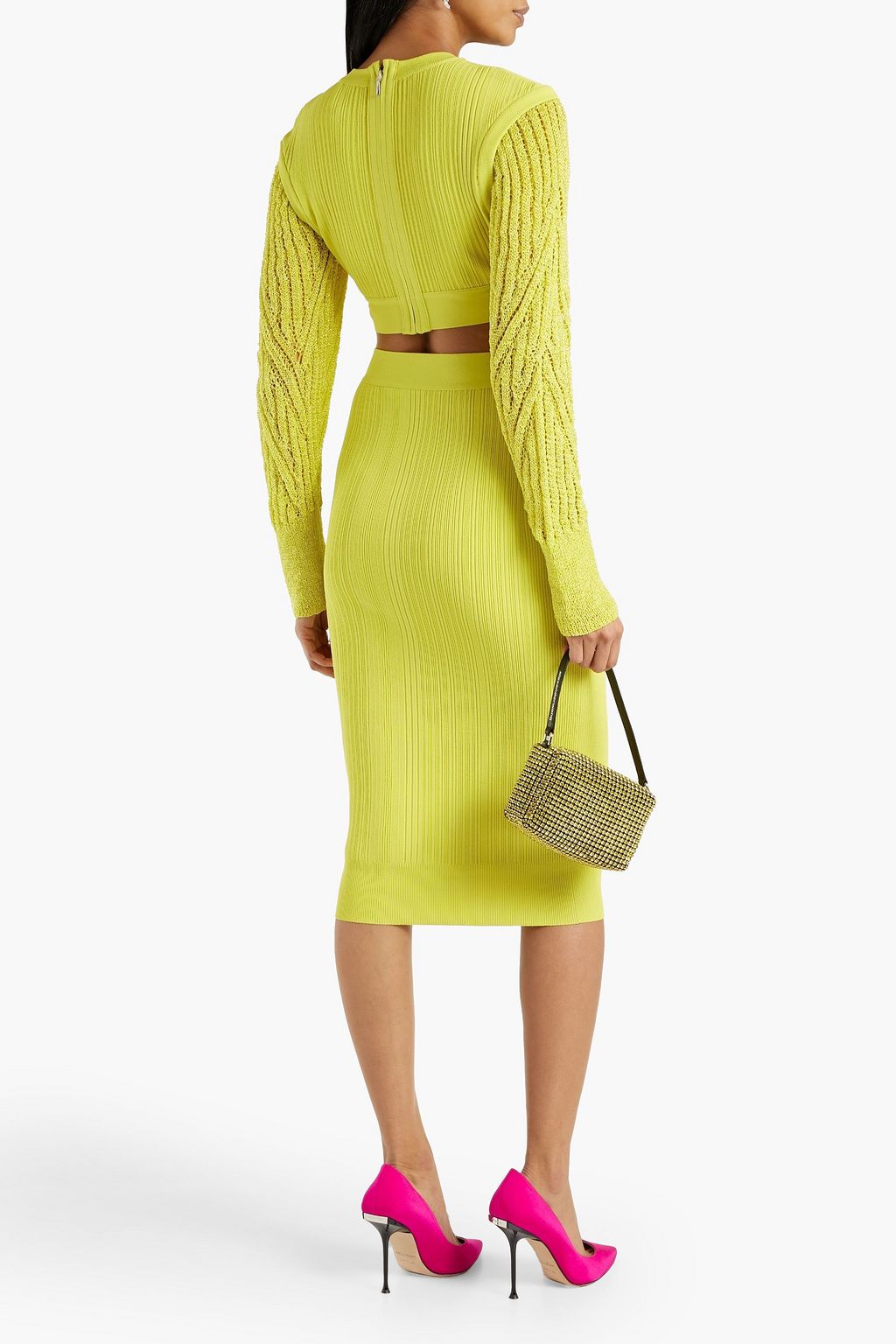 HERVÉ LÉGER Ribbed-knit midi skirt