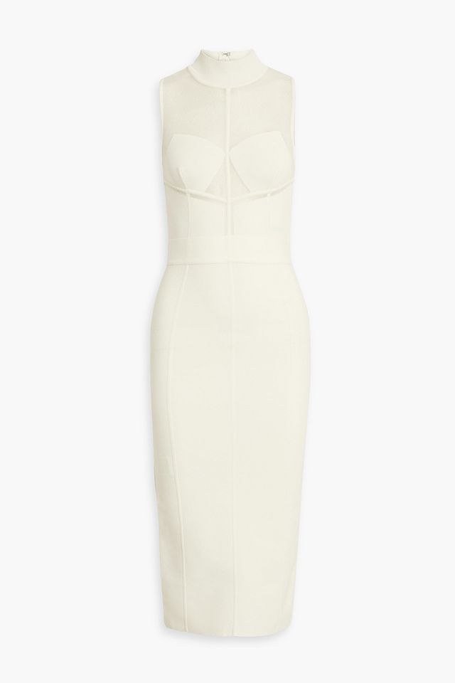Bandage and stretch-knit midi dress