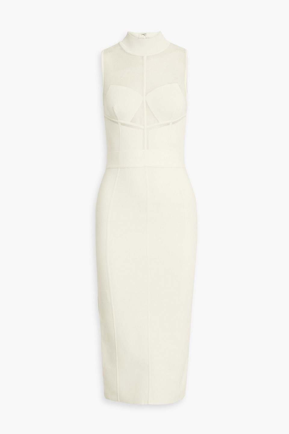 Herve Leger Paneled Bandage Midi Dress In Ivory