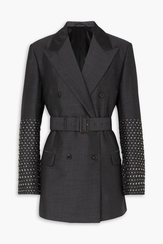 Studded double-breasted mohair and wool-blend blazer