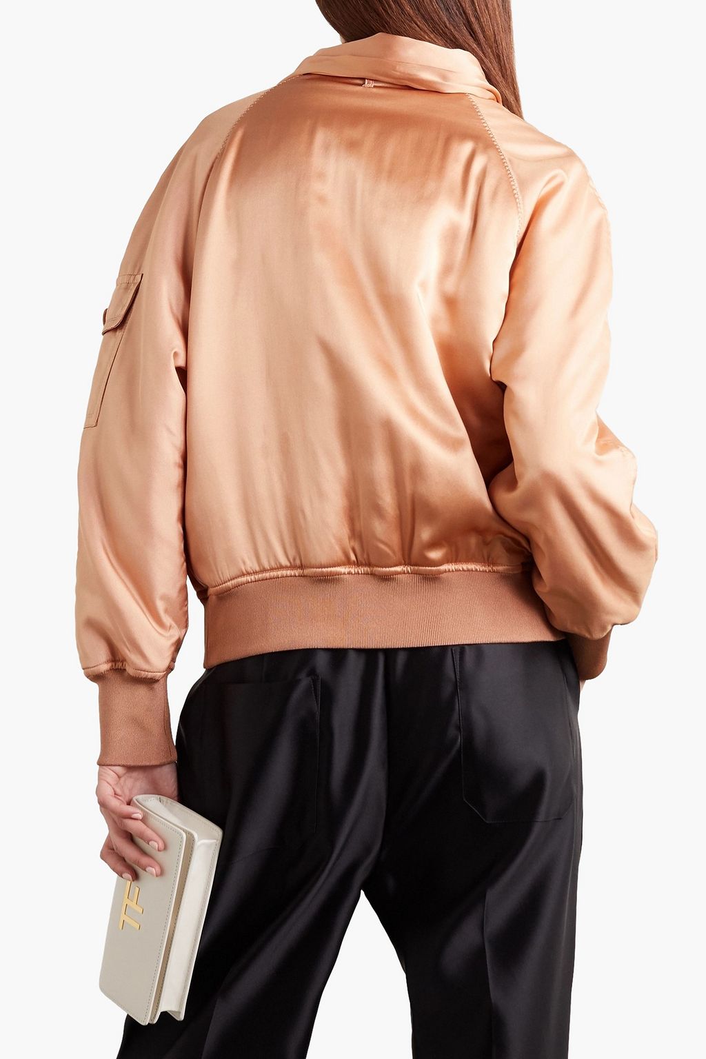 Draped silk-satin bomber jacket