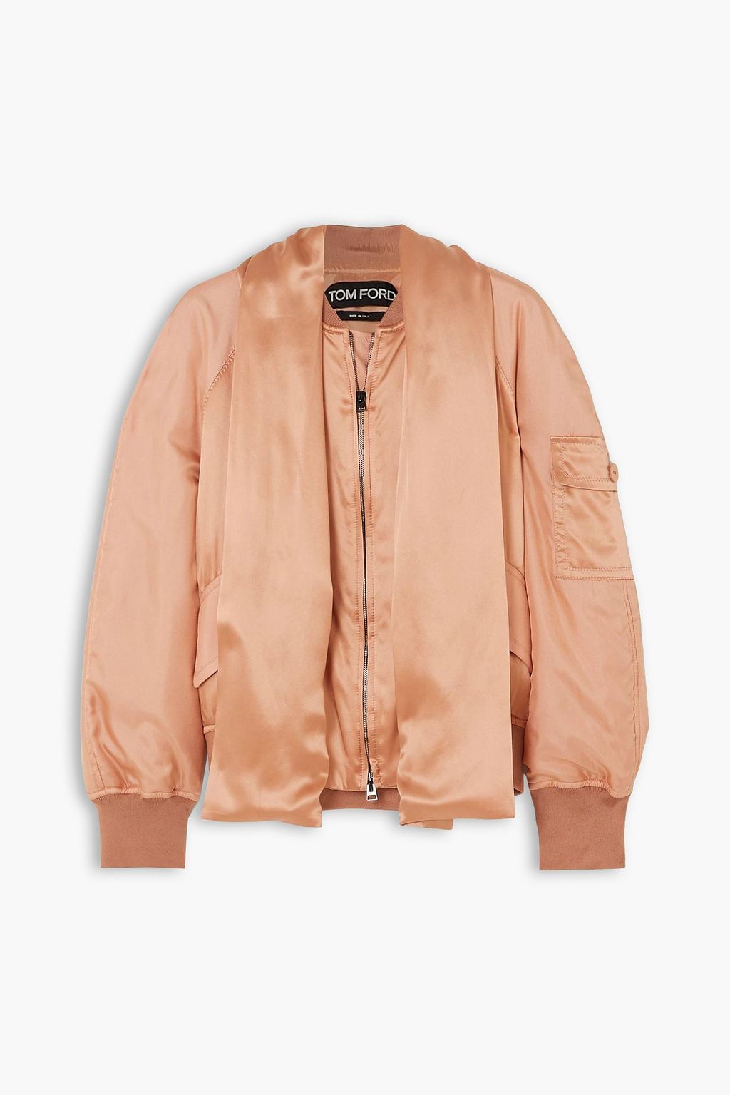 Draped silk-satin bomber jacket