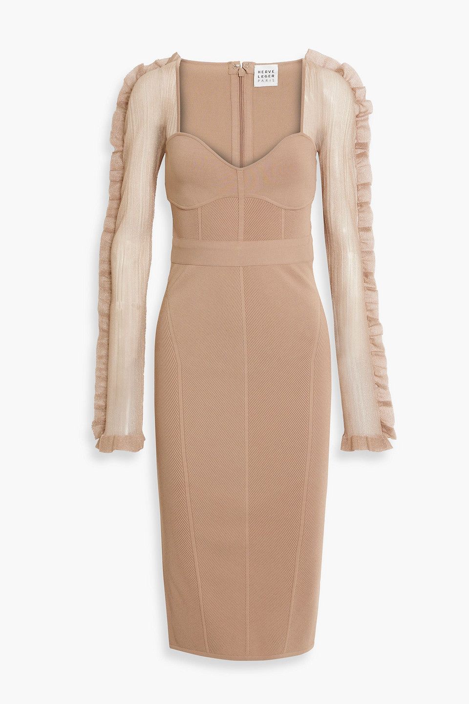 Hervé Léger Ribbed tulle-paneled bandage midi dress