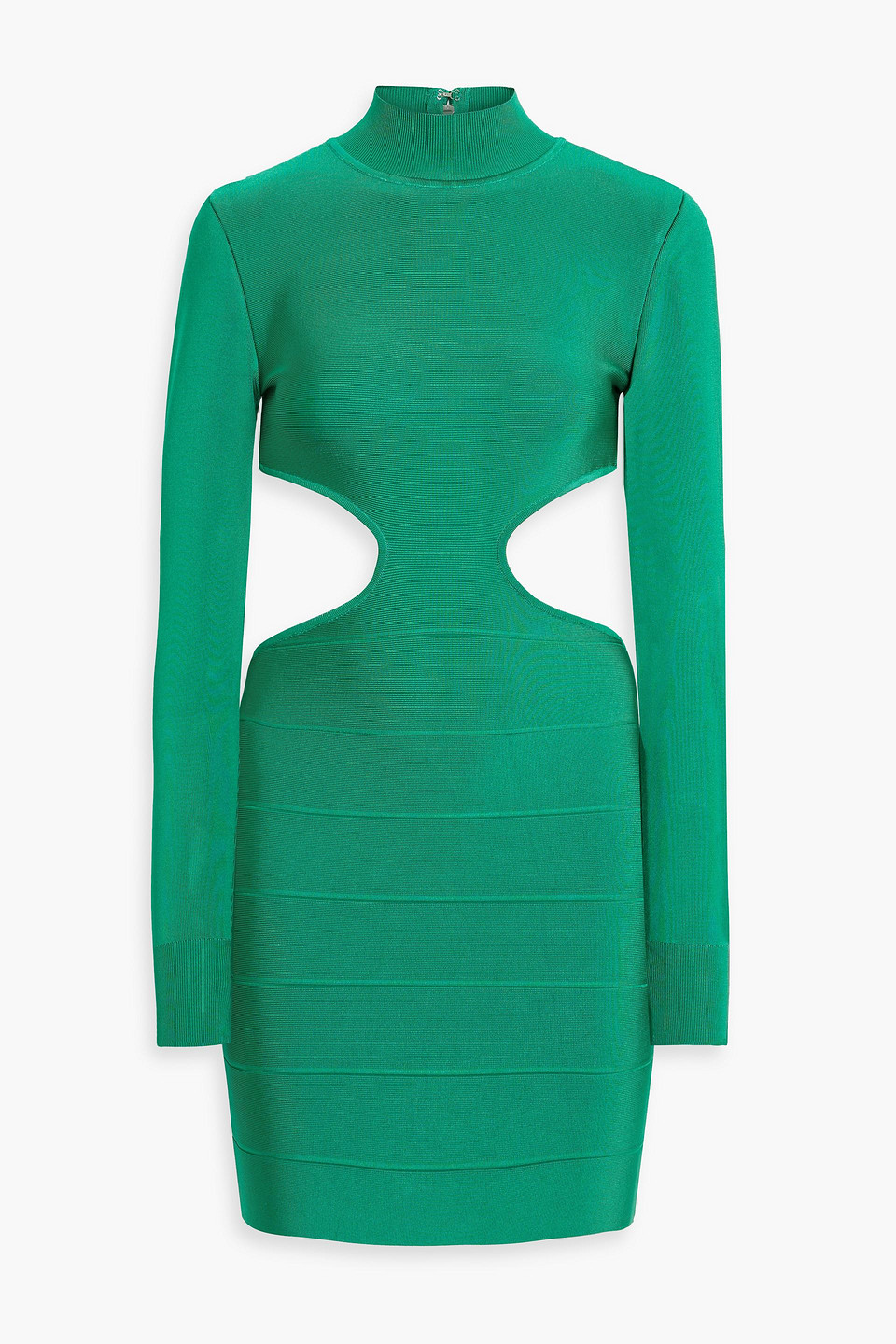 Herve Leger Cutout Long-sleeve Recycled Icon Mini Dress In Jade