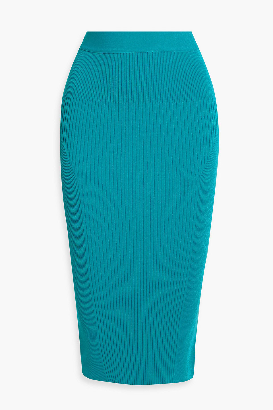 Herve Leger Ribbed-knit Midi Skirt In Teal