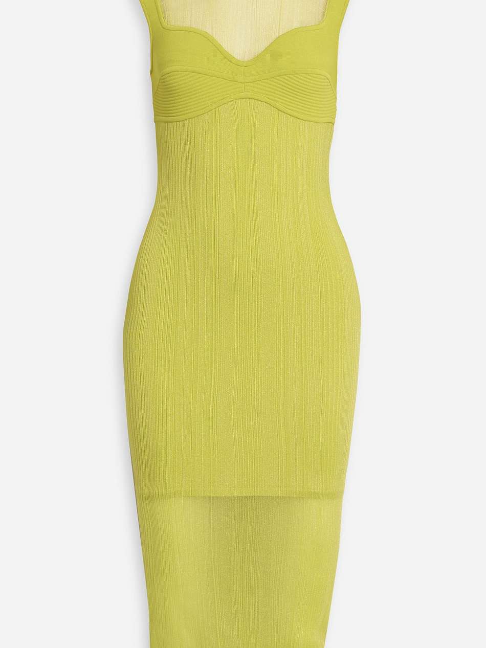 layered ribbed tulle and stretch-knit midi dress