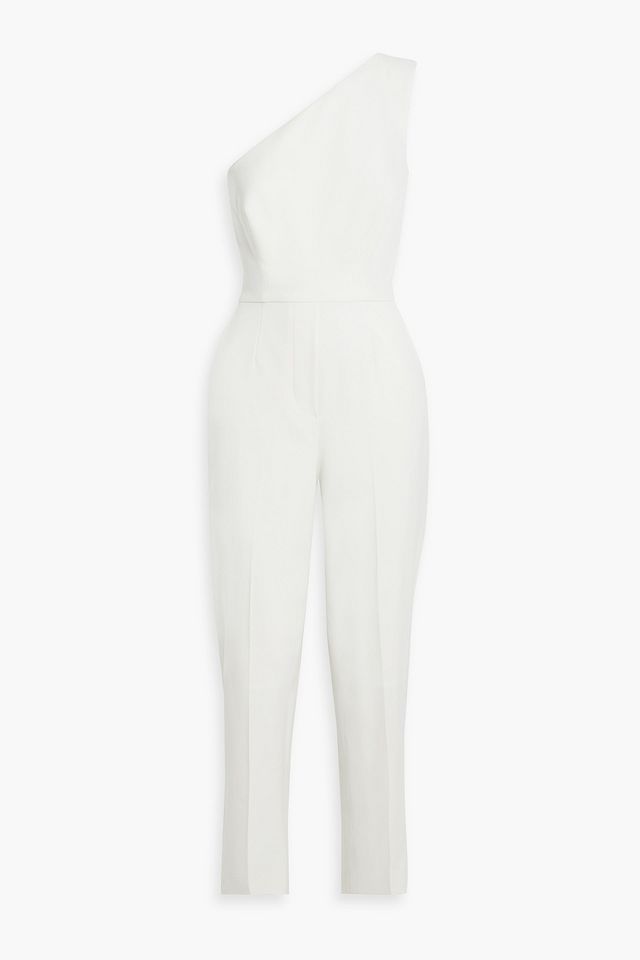 One-shoulder wool-blend twill jumpsuit