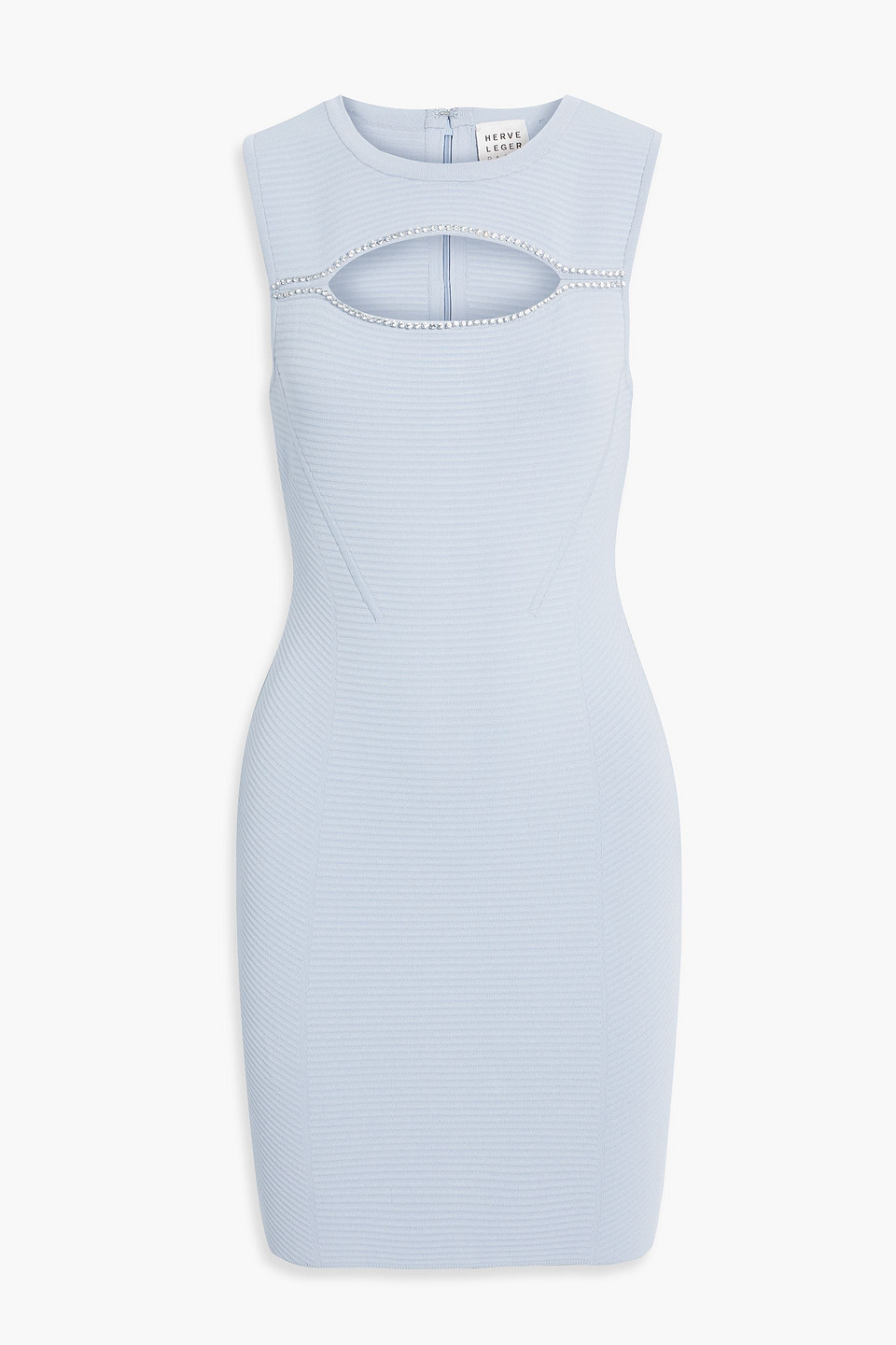 Herve Leger Embellished Cutout Textured-bandage Mini Dress In Light Blue