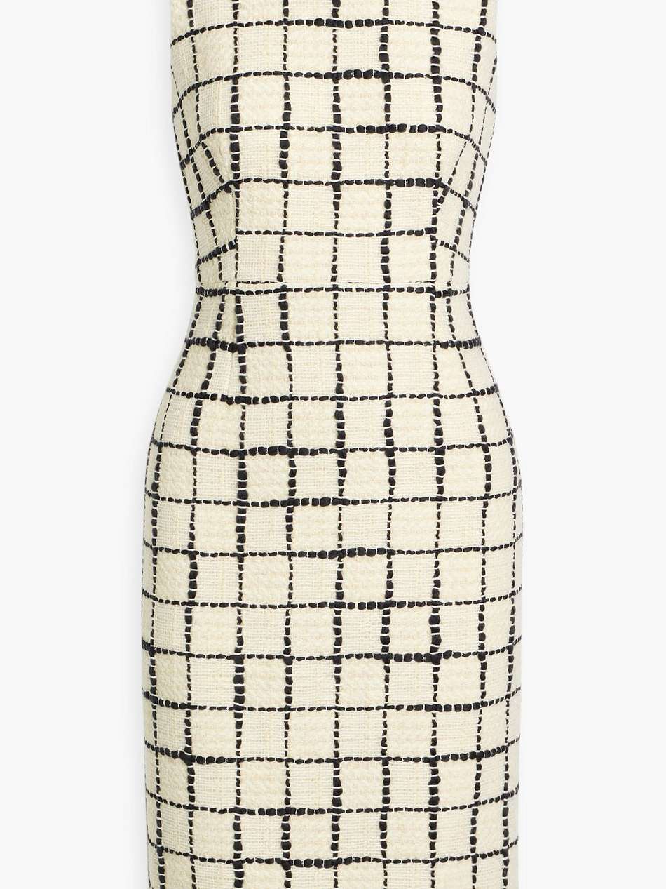 checked wool-blend bouclé-tweed dress