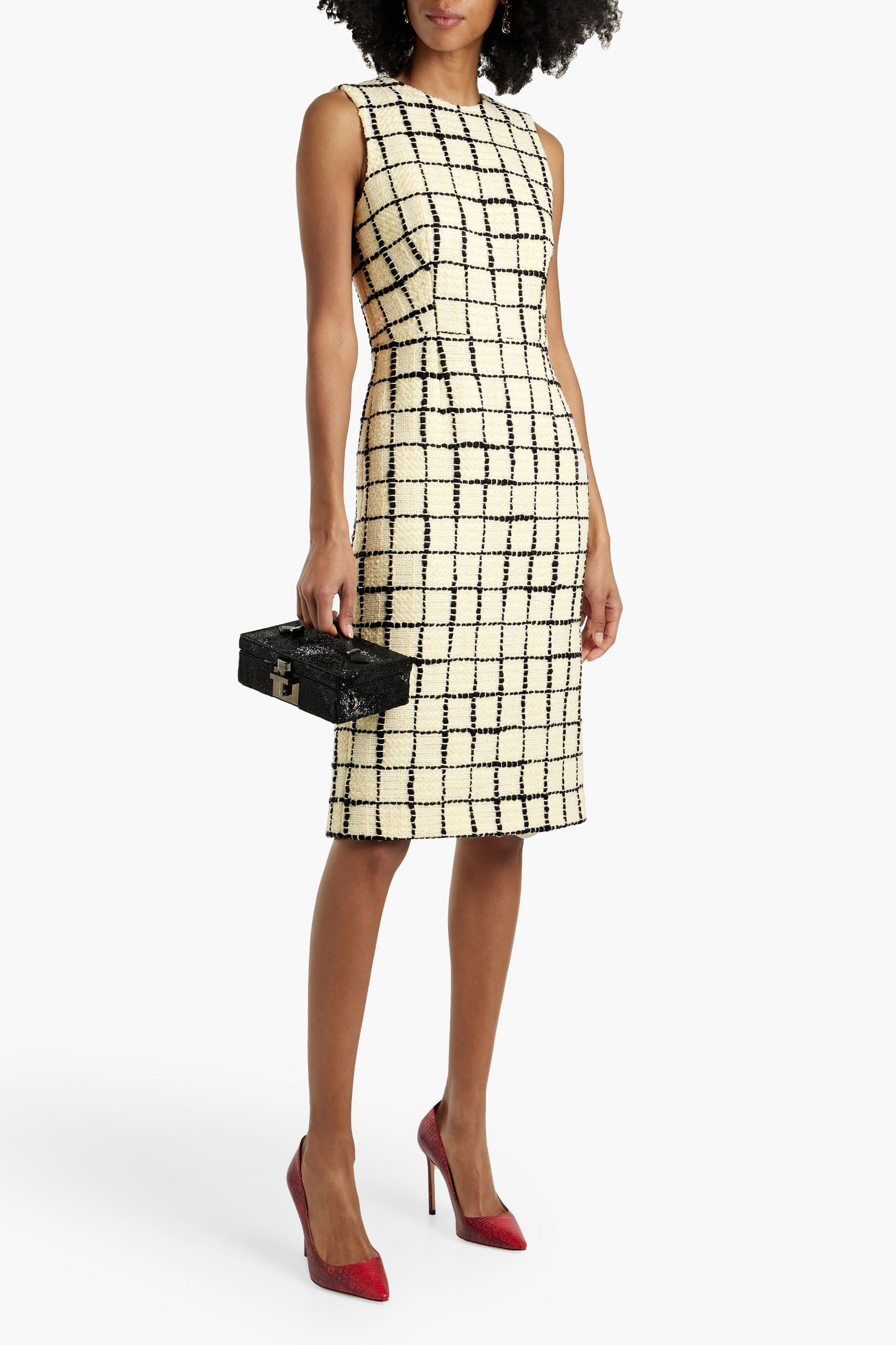 Oscar de la Renta Checked wool-blend bouclé-tweed dress