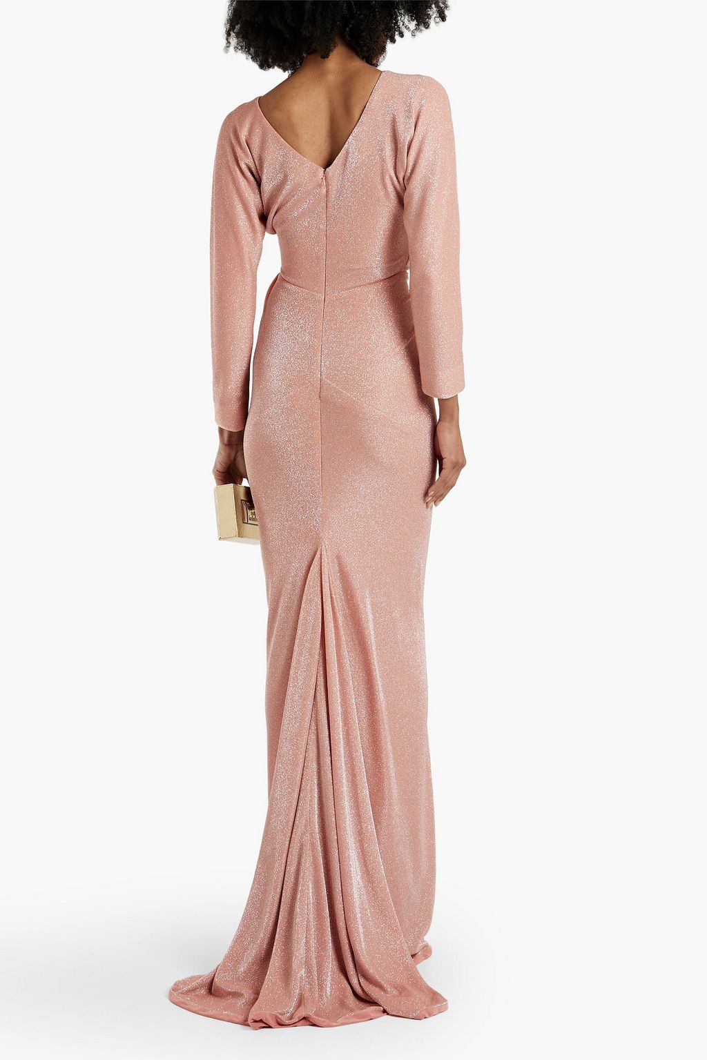 RHEA COSTA Wrap-effect glittered jersey gown