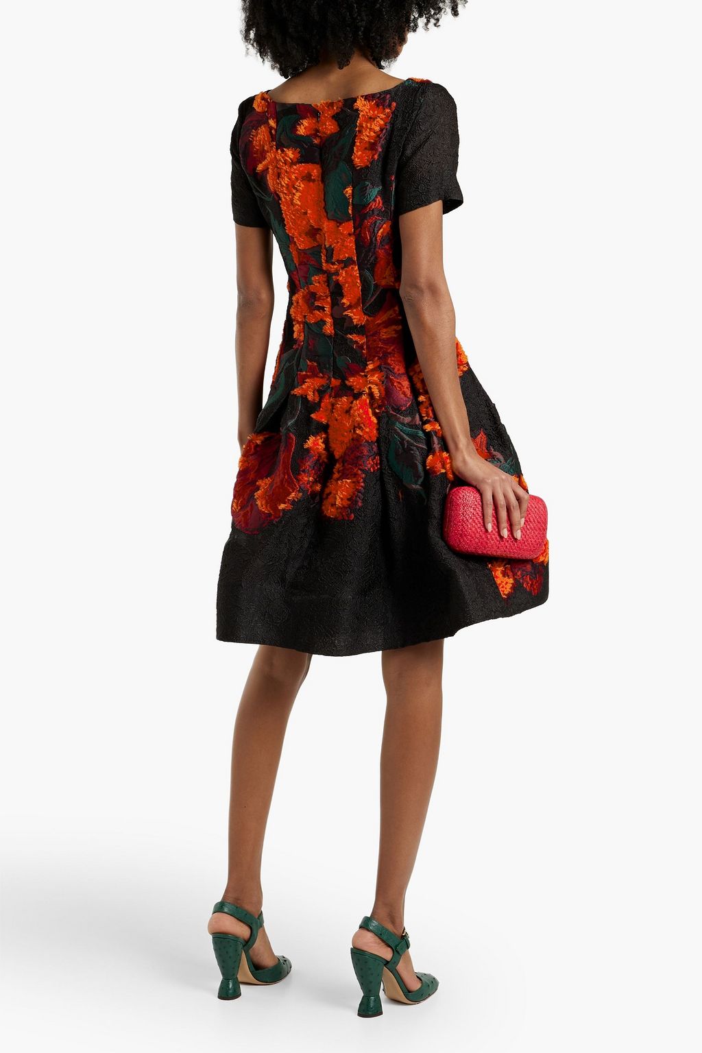 OSCAR DE LA RENTA Pleated floral cloqué-jacquard dress