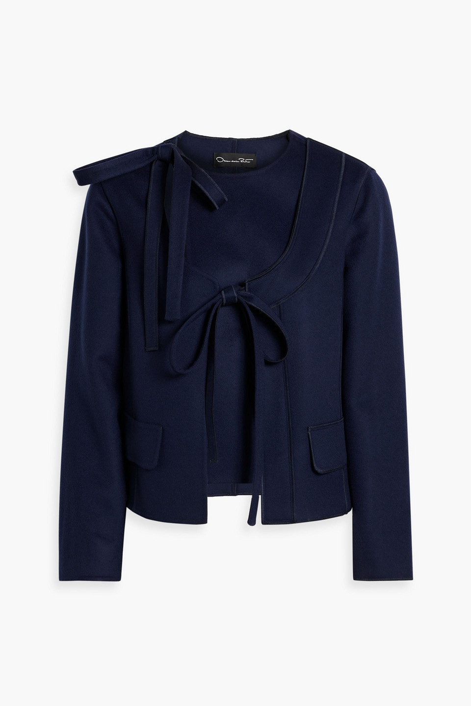 Oscar De La Renta Tie-detailed Wool And Cashmere-blend Felt Jacket In Navy