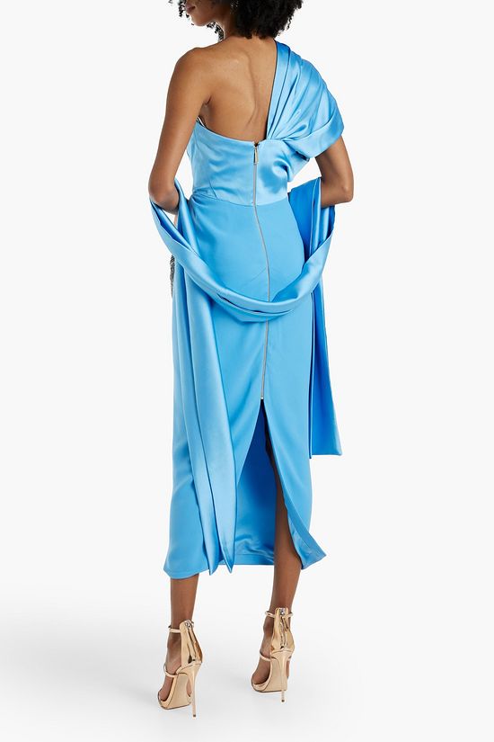 RHEA COSTA One-shoulder draped satin-crepe midi dress | THE OUTNET