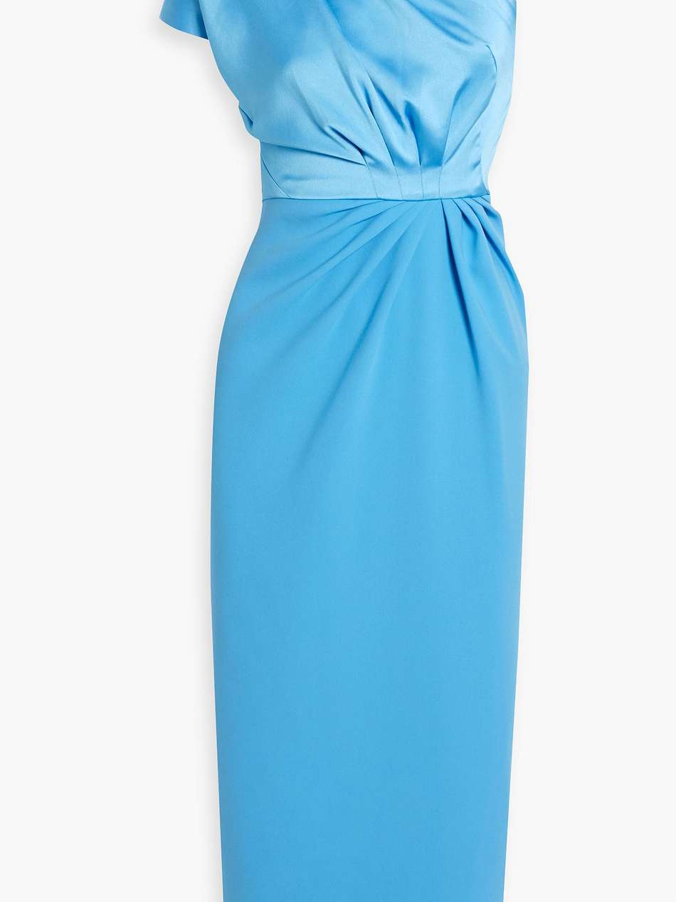 one-shoulder draped satin-crepe midi dress