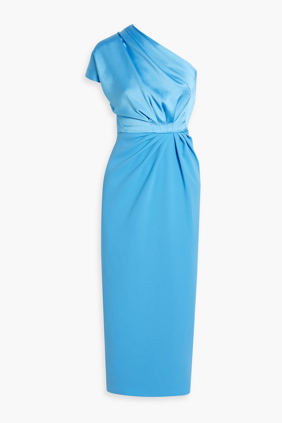 One-shoulder draped satin-crepe midi dress