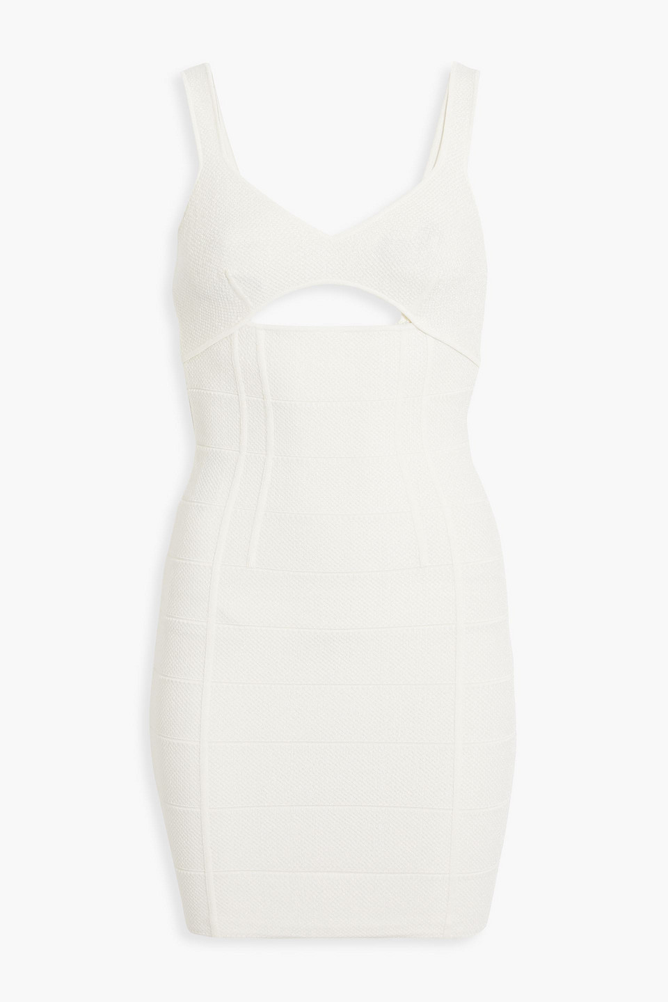 Shop Herve Leger Cutout Textured-bandage Mini Dress In Ivory