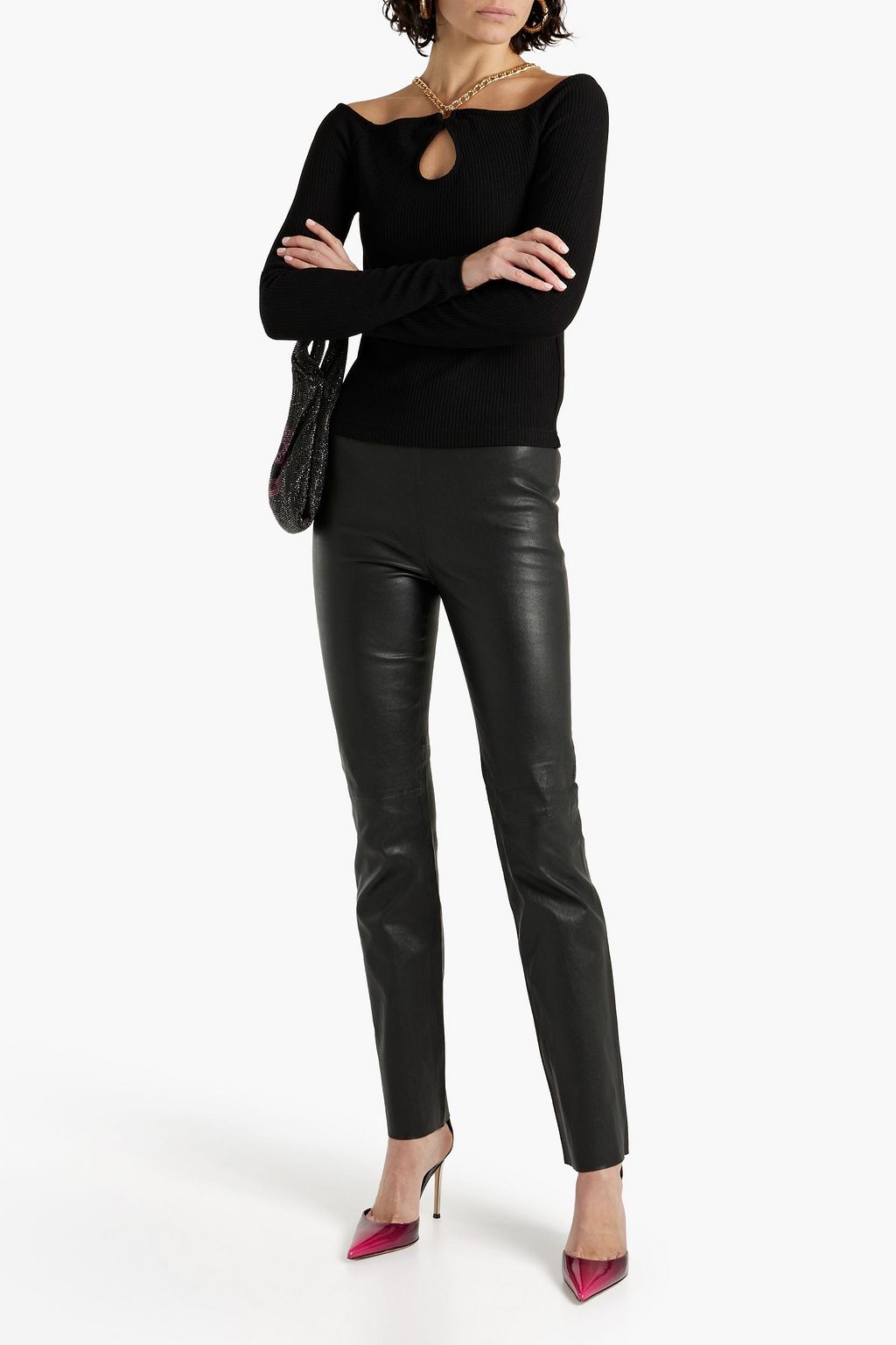 WALTER BAKER Maddox chain-embellished ribbed jersey top