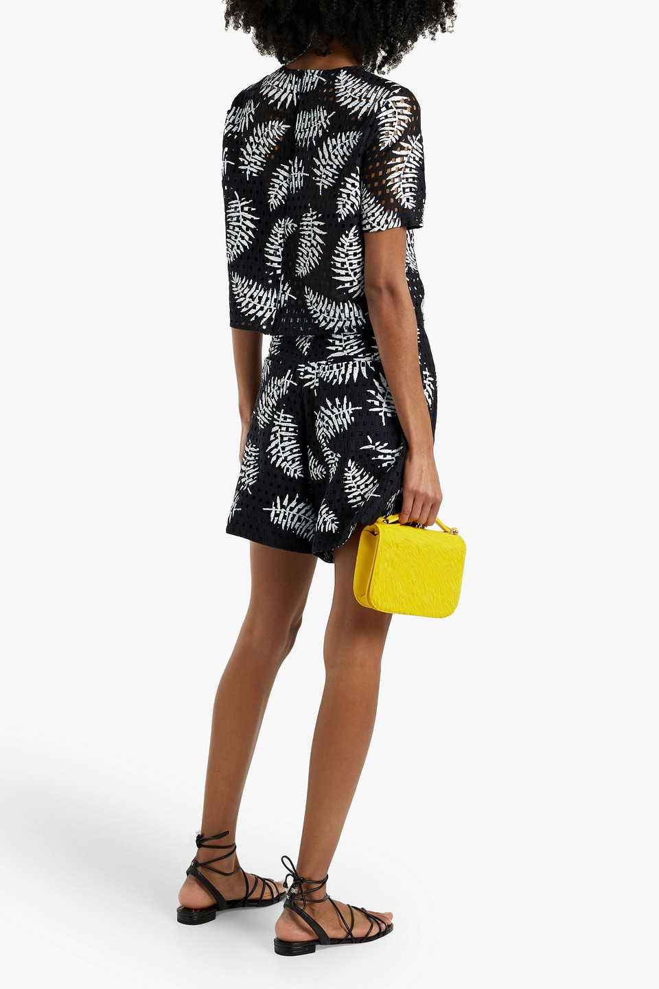 Oscar De La Renta Printed Cotton-blend Lace Top In Black