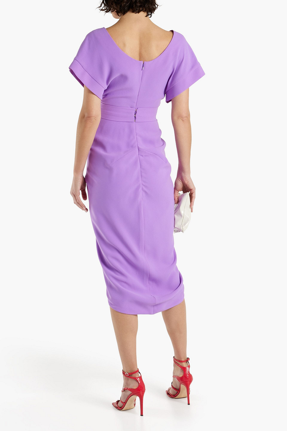 Shop Rhea Costa Belted Draped Crepe Dress In Lavender