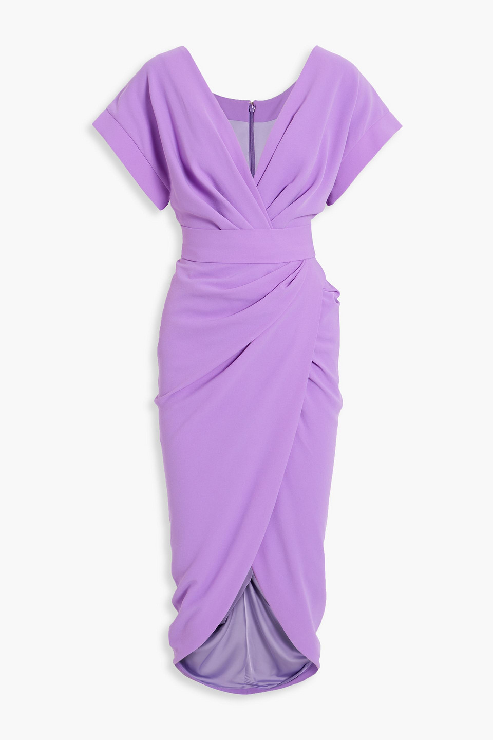 Rhea Costa Belted Draped Crepe Dress In Lavender