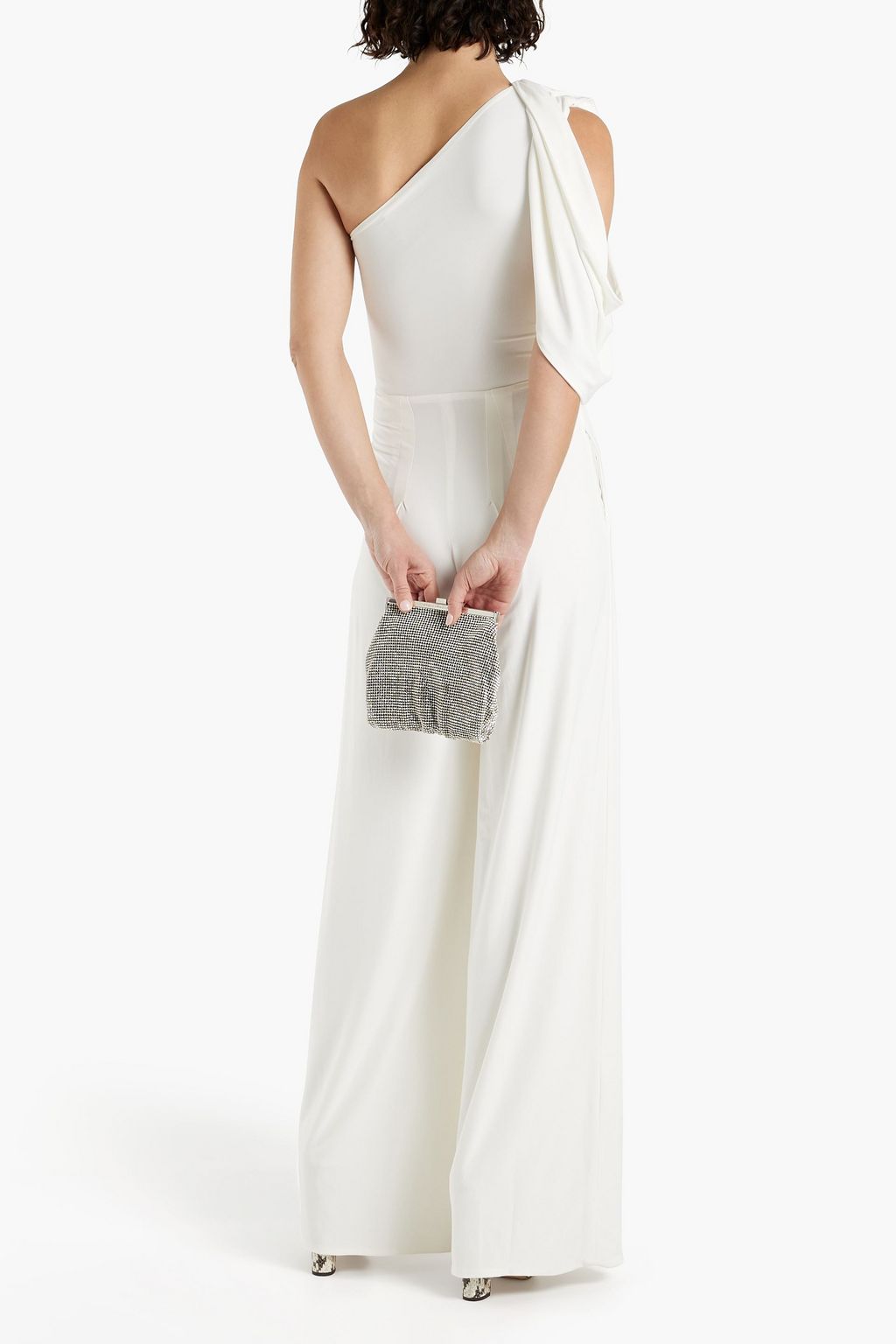 RHEA COSTA One-shoulder draped jersey wide-leg jumpsuit