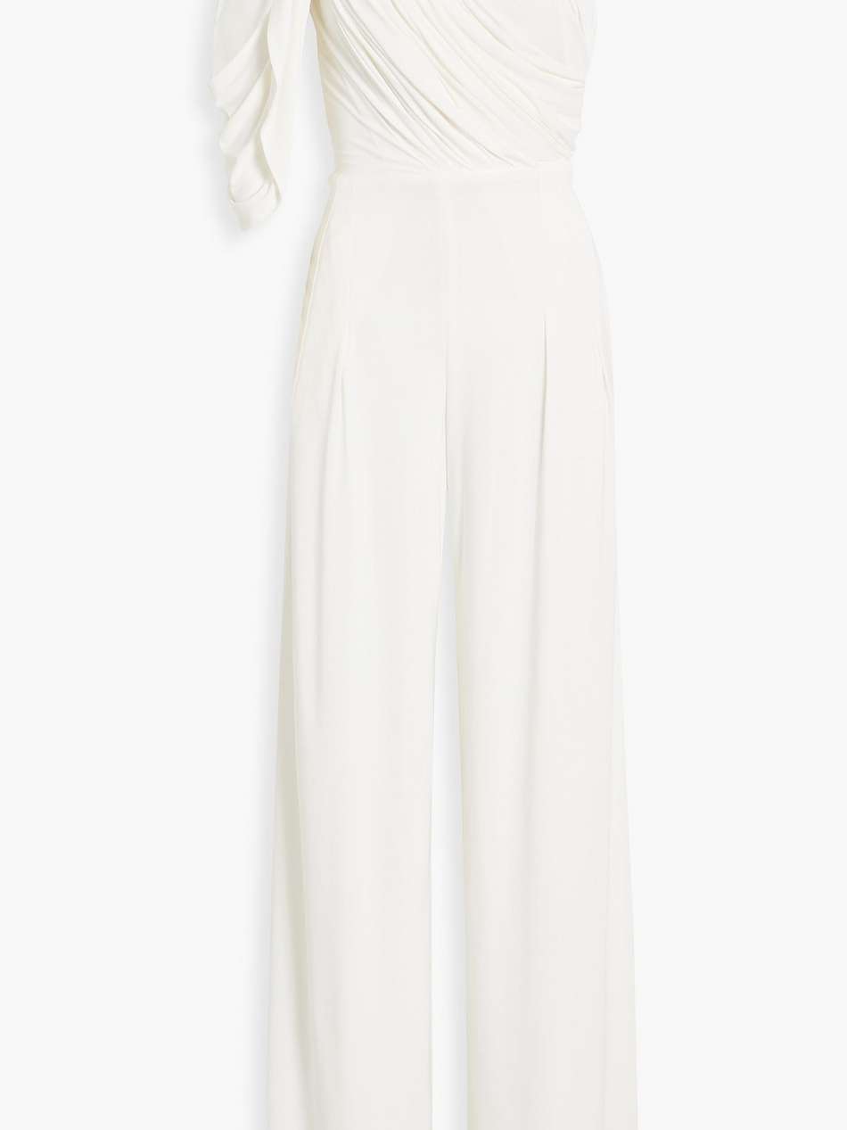 one-shoulder draped jersey wide-leg jumpsuit