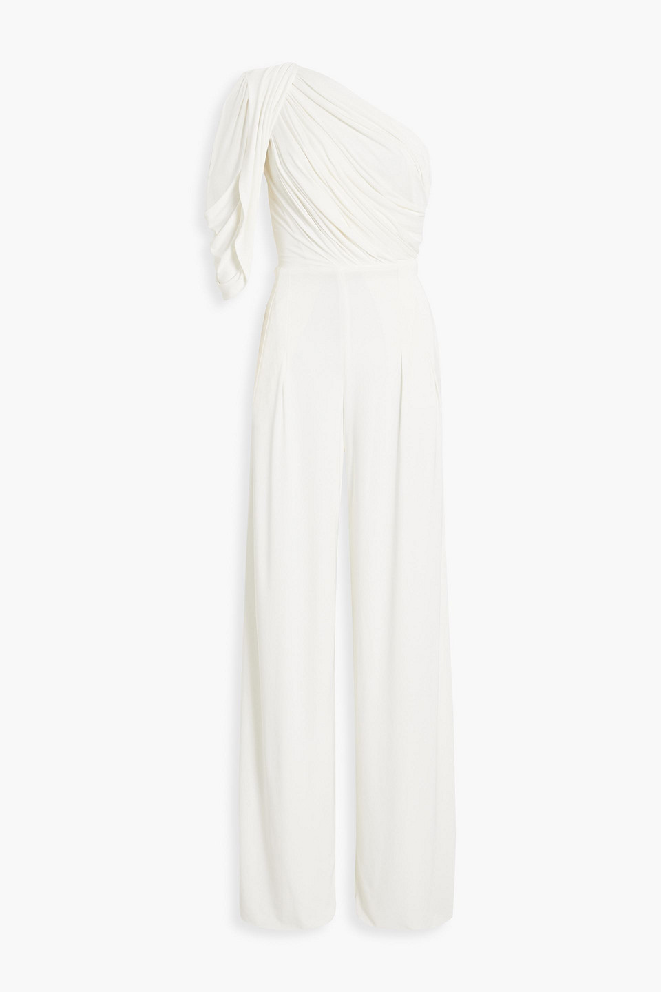 Rhea Costa One-shoulder Draped Jersey Wide-leg Jumpsuit In Ivory