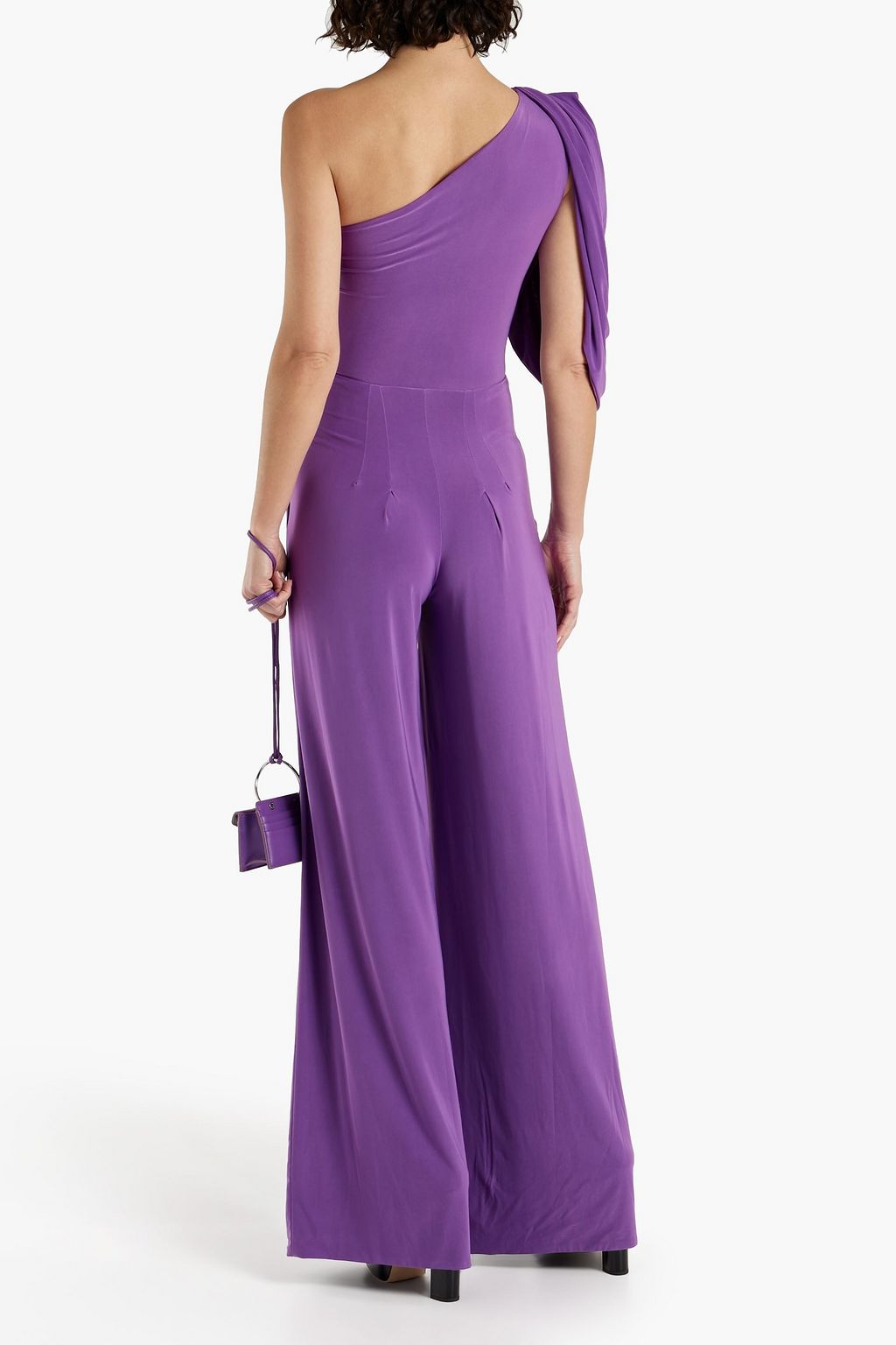 RHEA COSTA One-shoulder draped jersey wide-leg jumpsuit | THE OUTNET