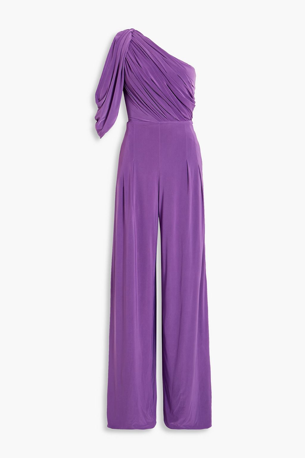 RHEA COSTA One-shoulder draped jersey wide-leg jumpsuit | THE OUTNET