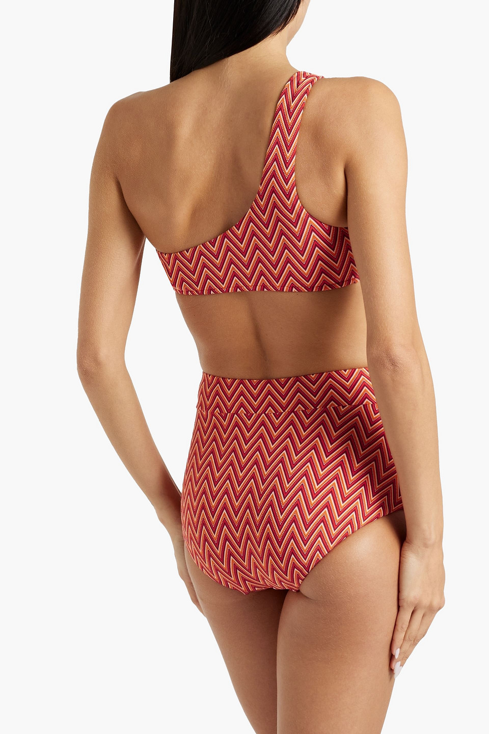 Seafolly Cleo One-shoulder Cutout Jacquard Bikini Top In Tomato Red