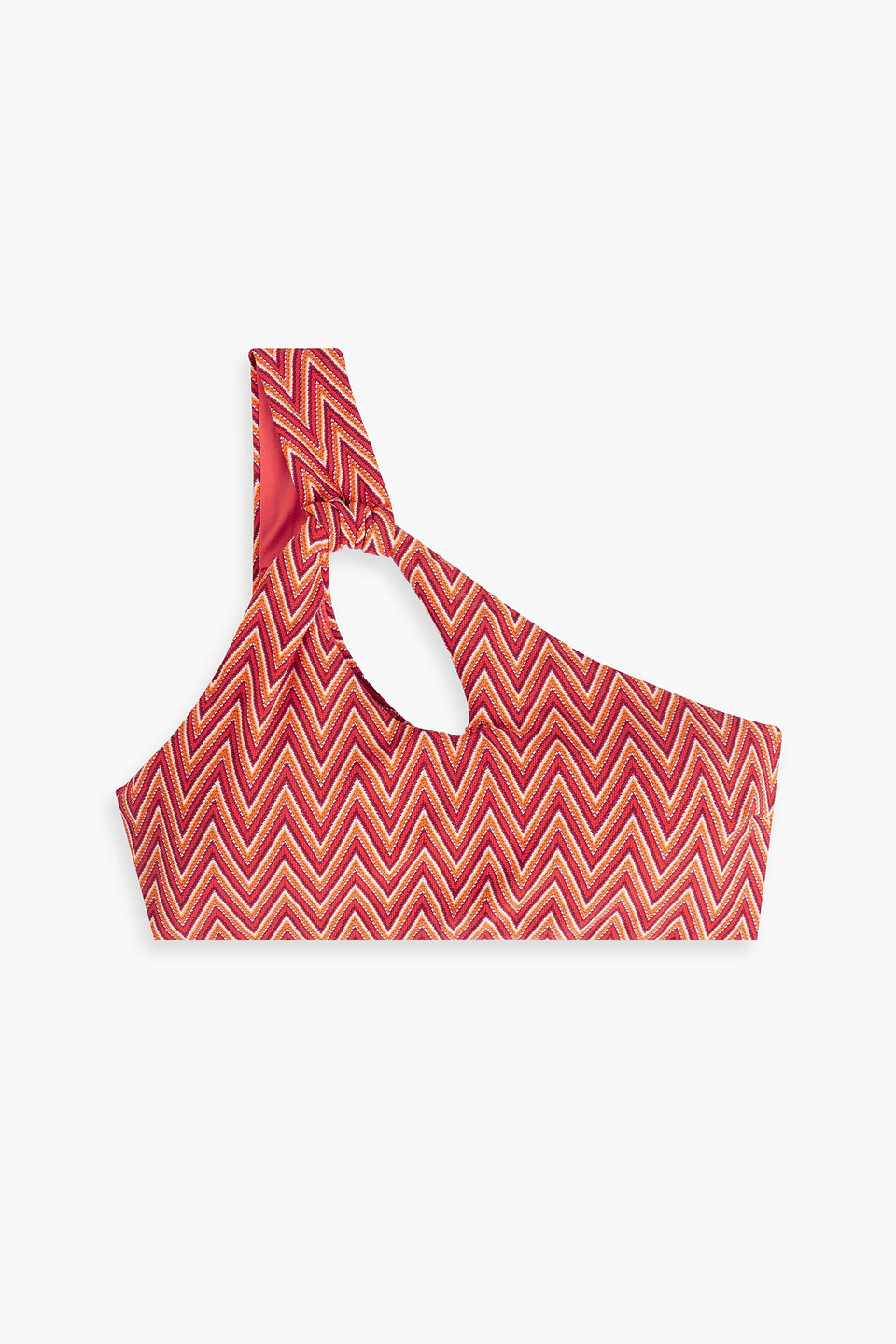 Cleo one-shoulder cutout jacquard bikini top