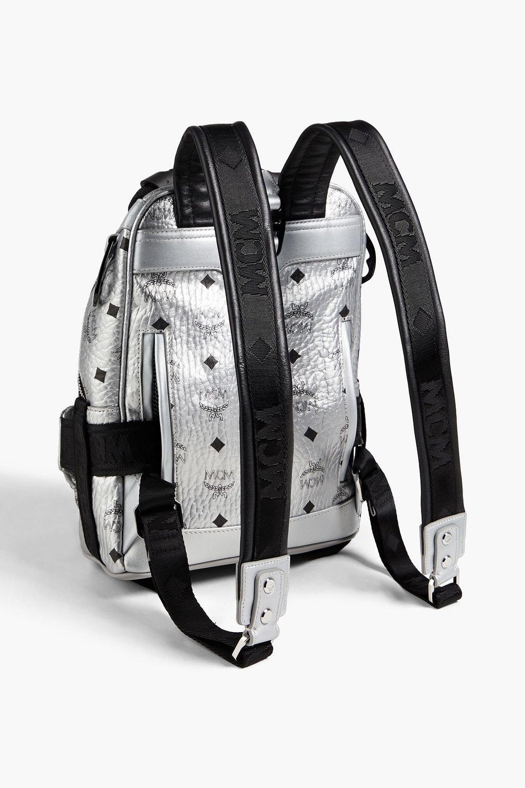 MCM Convertible metallic logo-print faux pebbled-leather backpack