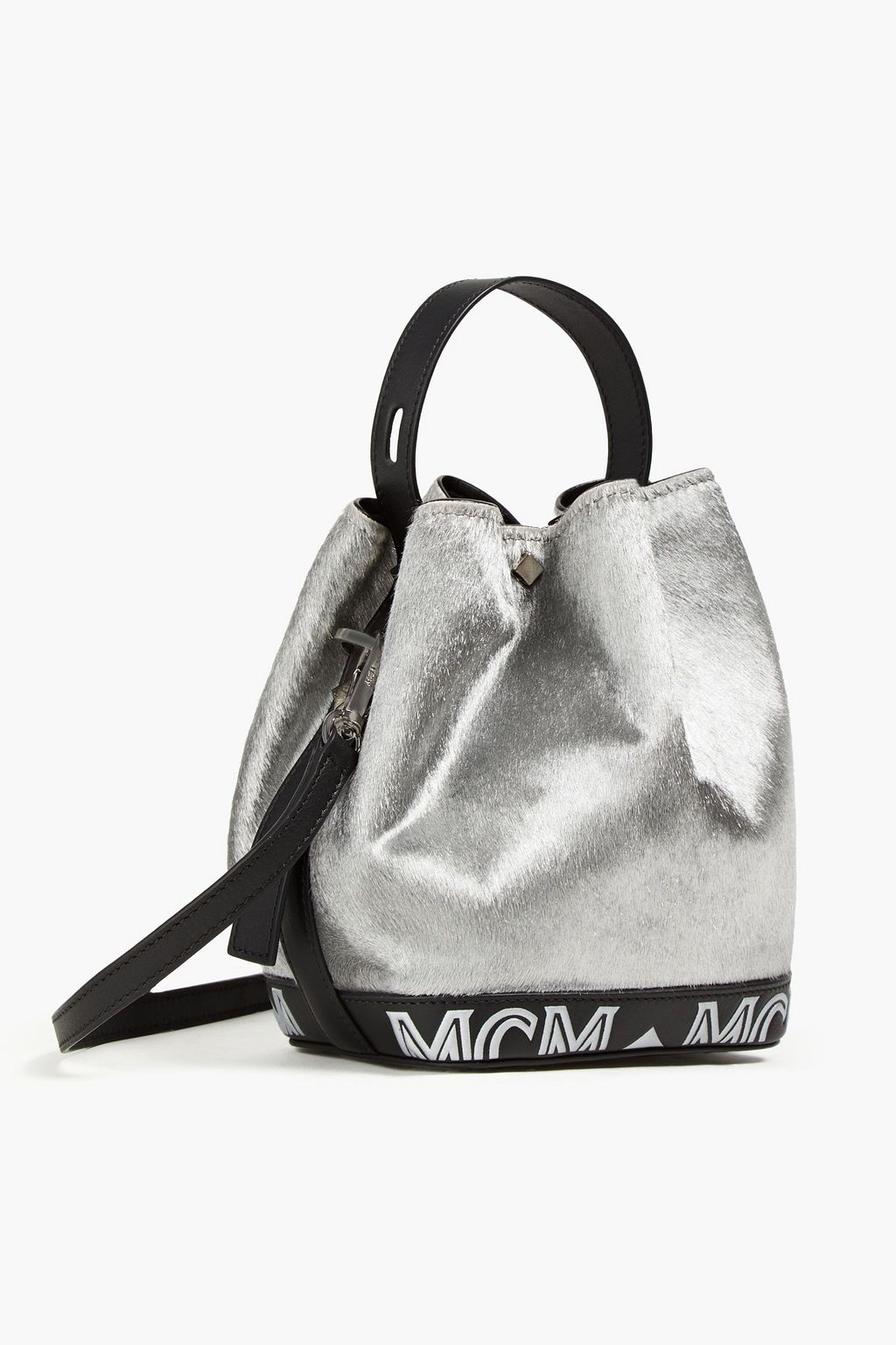 MCM Studded metallic calf hair bucket bag