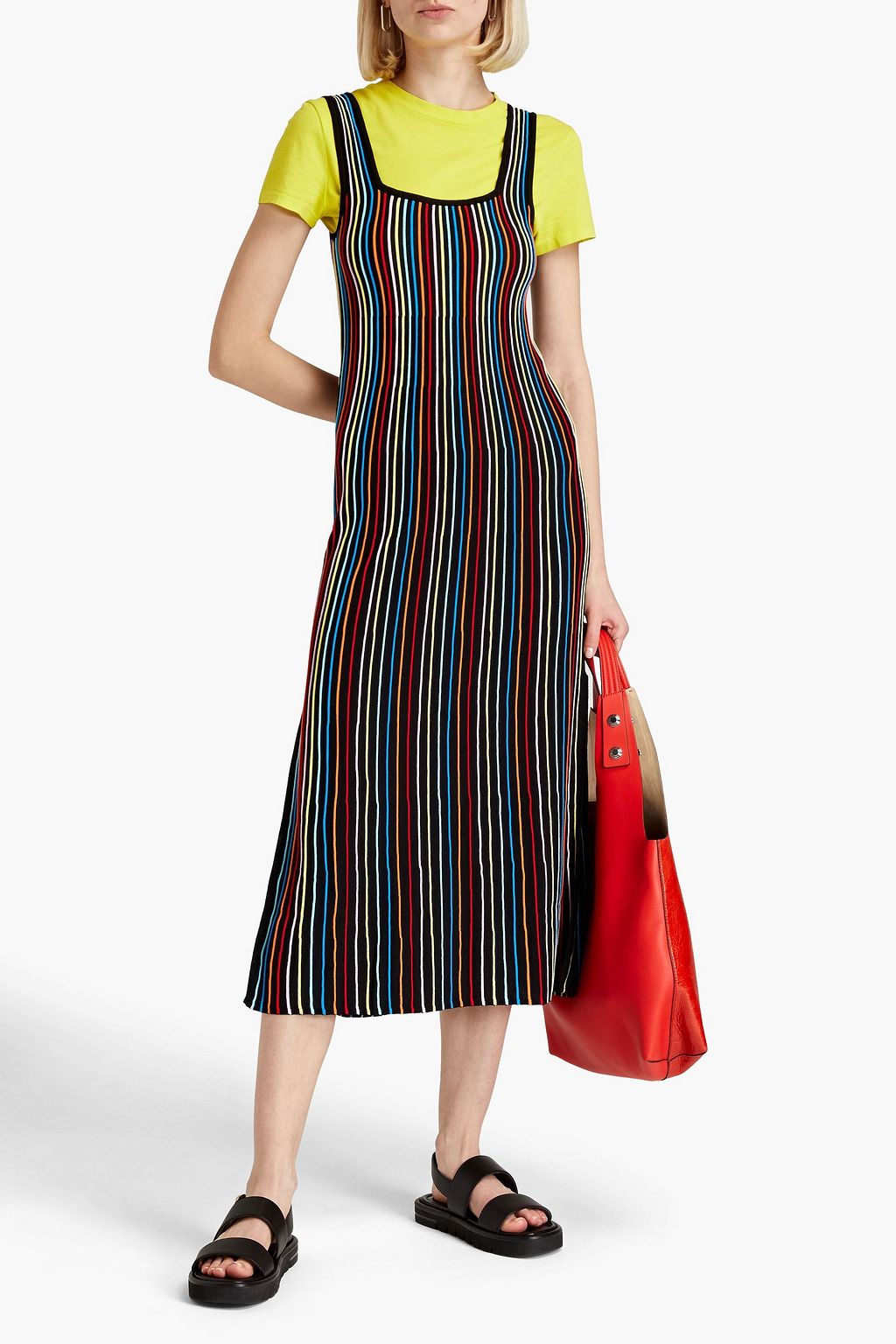 SOLID & STRIPED فستان متوسط الطول «ذا كيمبرلي» محبوك بتصميم مخطط