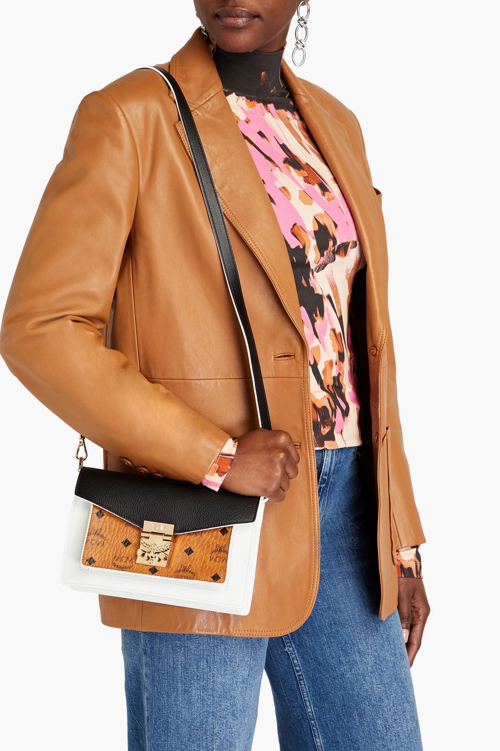 MCM Color-block smooth and pebbled-leather shoulder bag