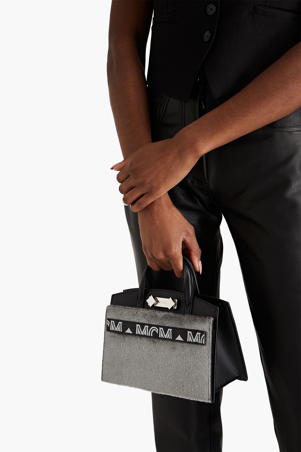 MCM Calf hair-paneled leather tote