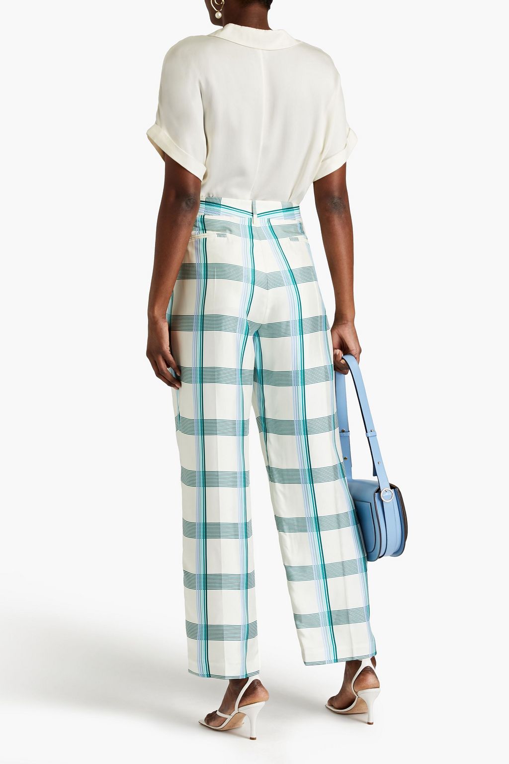 VICTORIA BECKHAM Pleated checked silk-twill straight-leg pants